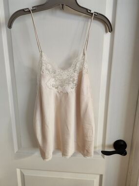 New Lace Trim Satin Camisole Slip - Soft Blush